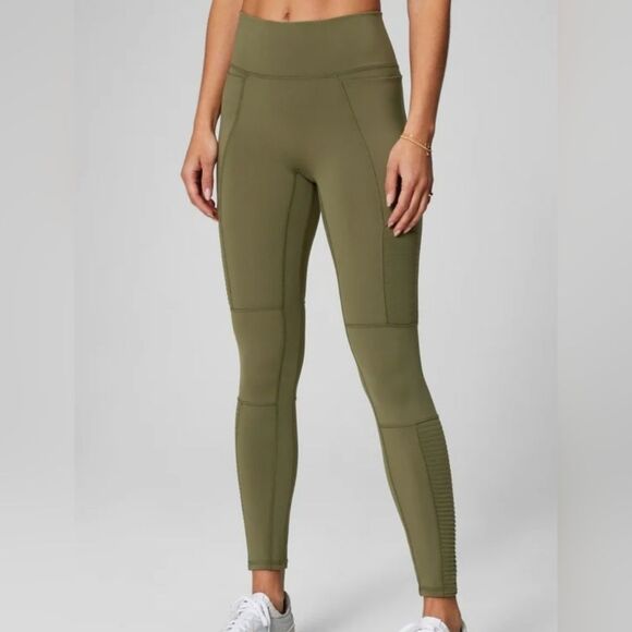 Fabletics Motion 365 High Waisted Moto Leggings Pockets Olive Green Women's XS - Picture 1 of 8